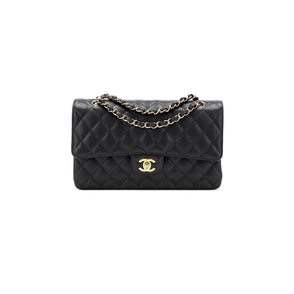 CHANEL Classic Flap Handbag GRAINED CALFSKIN & GOLD METAL