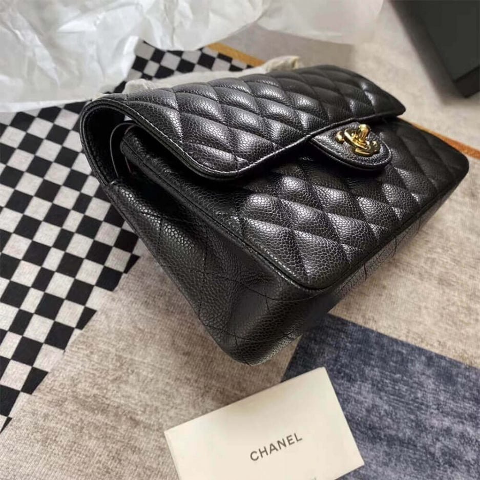 CHANEL Classic Flap Handbag GRAINED CALFSKIN & GOLD METAL
