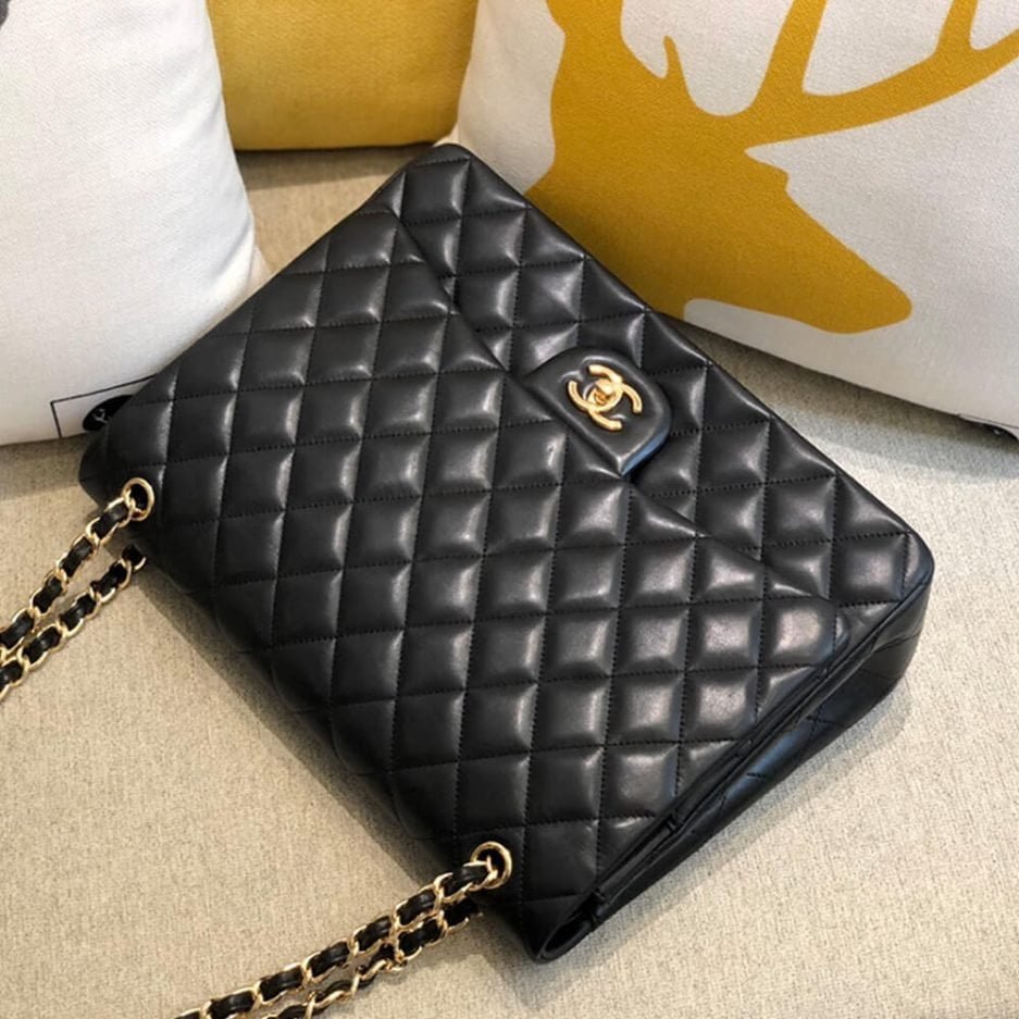 CHANEL Classic Maxi Handbag LAMBSKIN & GOLD METAL