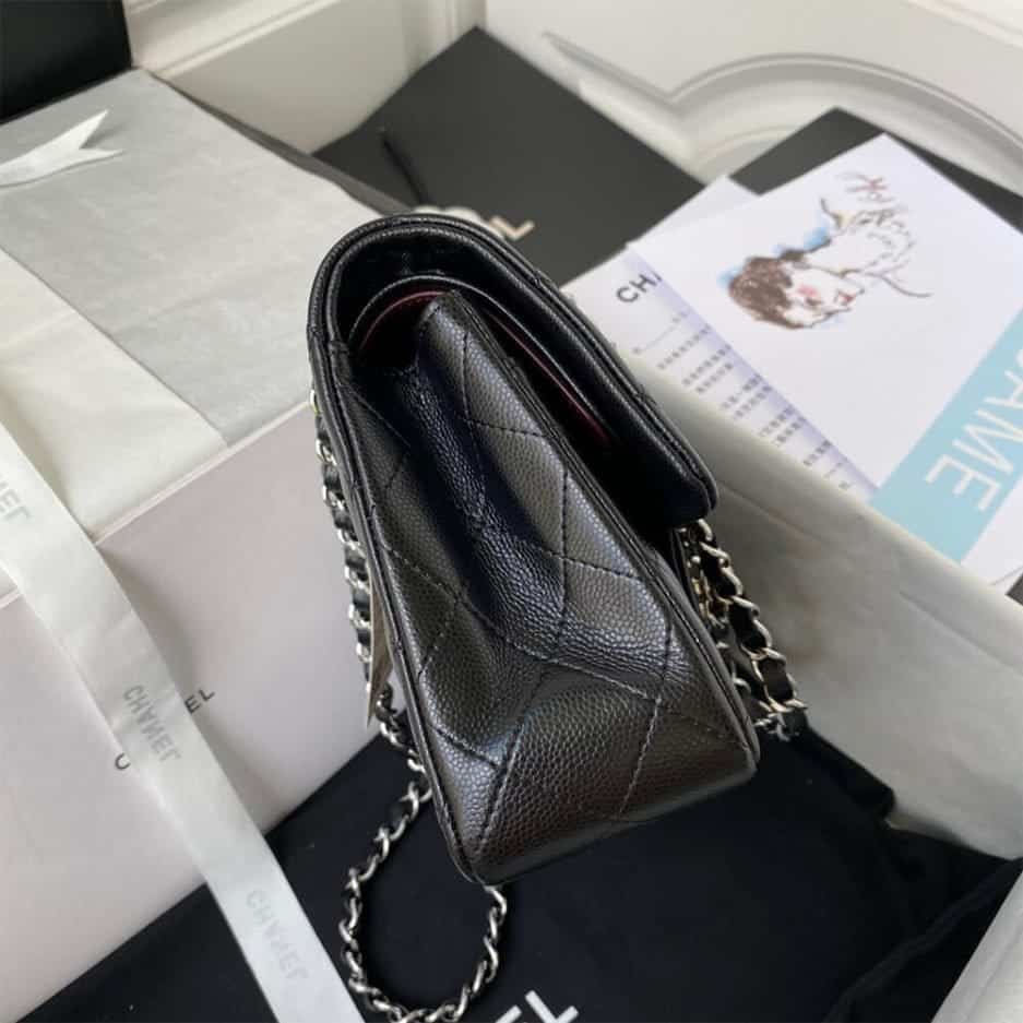 CHANEL SMALL CLASSIC HANDBAG Grained Calfskin & Silver Metal