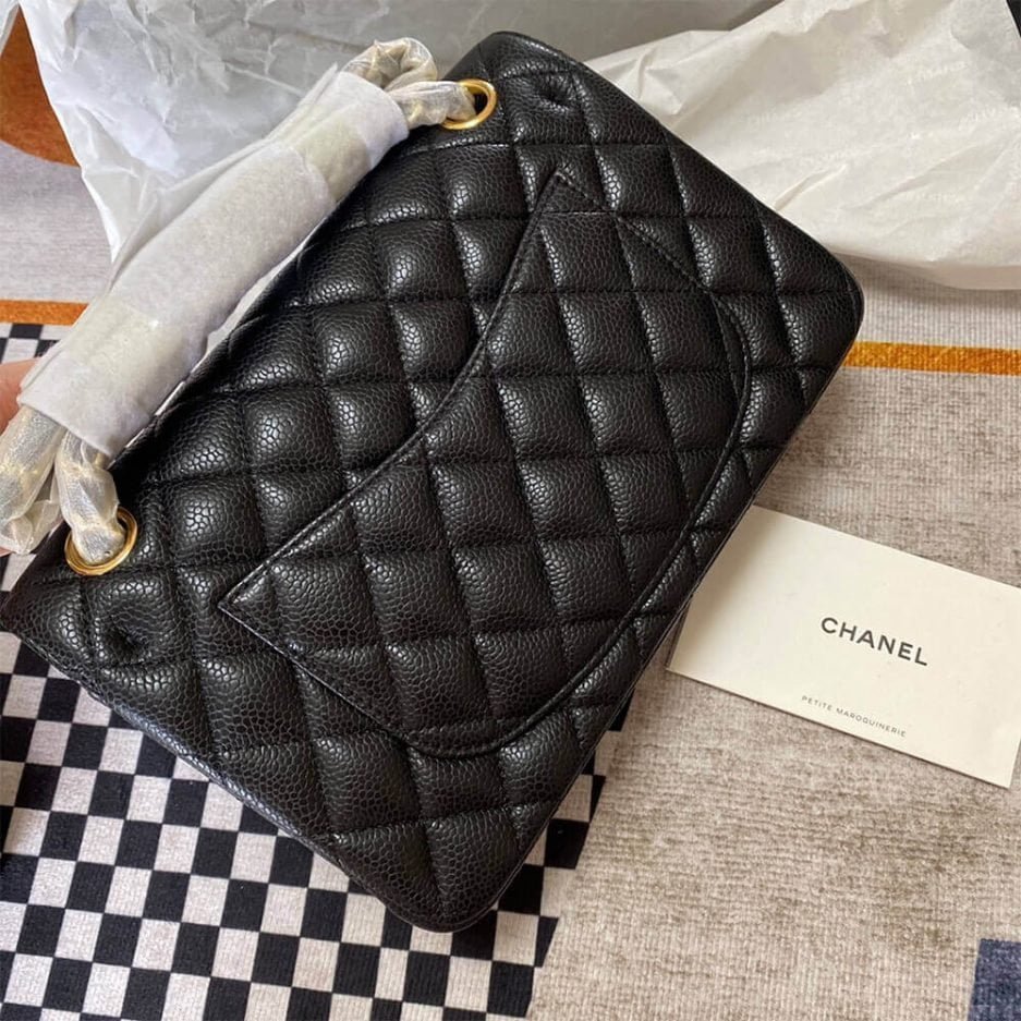 CHANEL Classic Flap Handbag GRAINED CALFSKIN & GOLD METAL