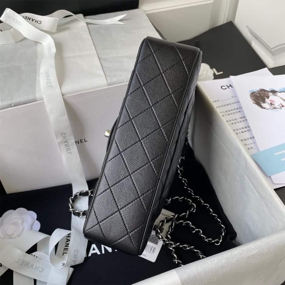 CHANEL SMALL CLASSIC HANDBAG Grained Calfskin & Silver Metal