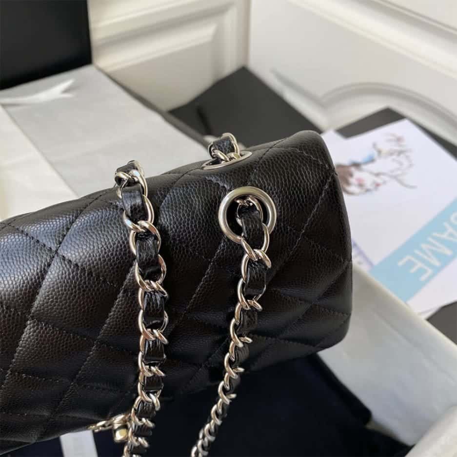 CHANEL SMALL CLASSIC HANDBAG Grained Calfskin & Silver Metal