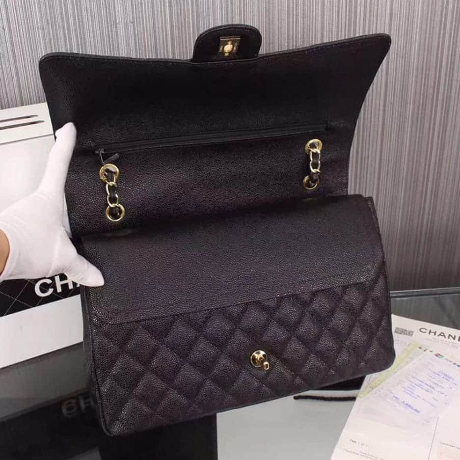 CHANEL Classic Maxi Handbag GRAINED CALFSKIN & GOLD METAL
